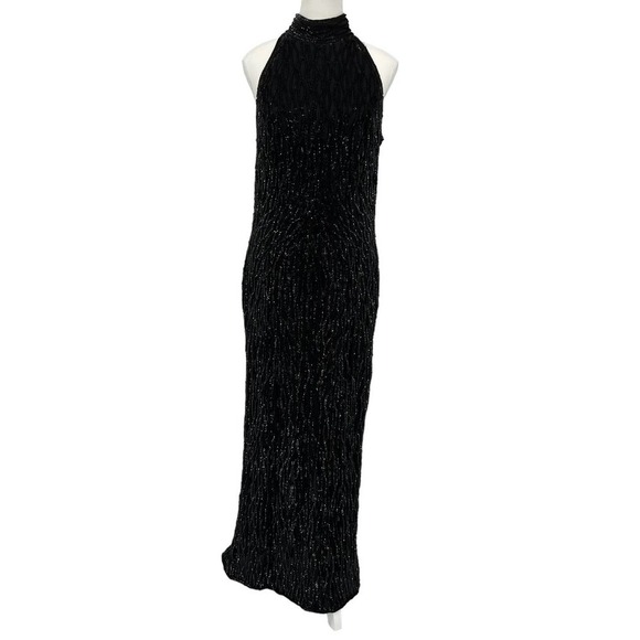 Vintage 90’s Mark & John by Sam Maxi Dress Sequin Black Silk High Neck XL - Picture 1 of 9